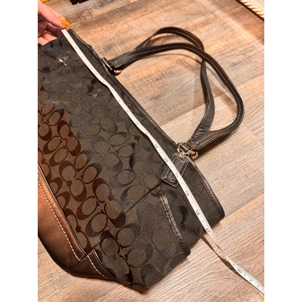 Coach Signature Black Canvas Leather Tote Shoulder Bag - Picture 7 of 9
